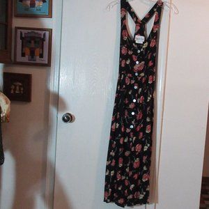 Black Floral Rayon Sun Dress Size 12 BYER